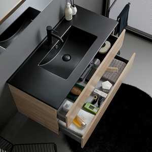 Meuble de salle de bain en chêne de 100 cm avec lavabo noir mat et miroir, lampe Belize - Ensembles de salle de bain élégants - Product Image 4