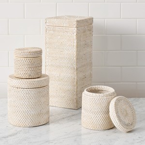 Household Items - Whitewash Rattan Bath Accessories: Toothbrush Holder, <b>Towel</b> Tray, Tissue Box, Toilet Paper Holder, Wastebasket - Product Image 4