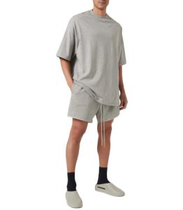 Ensemble t-shirt et short d'été pour hommes à la mode haut à col rond de haute qualité avec short brodé motif solide - Product Image 1
