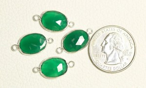 925เงินสเตอร์ลิง Christian Link Charm เชื่อมต่อ8x10มม. สีเขียวธรรมชาติ ONYX checker ตัด Cabochon กรอบรูปไข่การตั้งค่า - Product Image 3