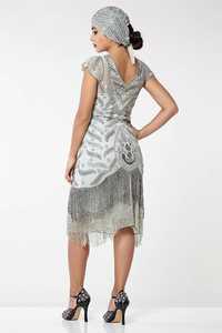 Robe de soirée élégante en tissu crêpe longueur thé pour femmes décontractée à manches courtes antistatique franges silhouette droite pour les soirées - Product Image 5