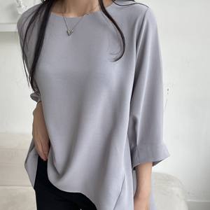 Camicetta da Donna Taglie Forti Made in Corea, Silhouette Confortevole, Stile ELEGANTE, Maniche a Tre Quarti a Sbuffo, Orlo Svasato - Product Image 3