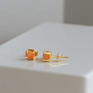 5-7mm Genuine Raw Sunstone <b>Stud</b> Earrings Handmade 925 Sterling <b>Silver</b> Classic Gold Plating Natural Bulk Jewelry for Women - Product Image 3