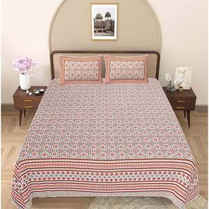 Orange <b>Floral</b> Cotton <b>Bed</b> <b>Sheets</b> with 2 Pillow Covers (3 Pieces) - Product Image 2
