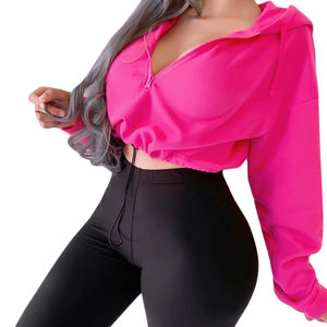 Customized Lightweight Fitness Cotton Fleece Blank Boxy Cropped Top Full Zip Up Hoodie Sweatshirt Women casual - Product Image 5