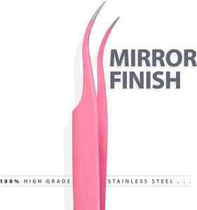 Pince à épiler à poignée en fibre rose de haute qualité Embouts en acier inoxydable d'isolation à 90 degrés Pince à épiler d'extension de cils de volume - Product Image 1