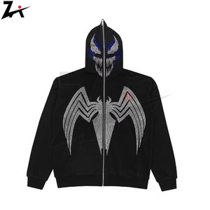 Sudadera con capucha de diamantes de imitación esqueleto negro Zip Up sudadera deporte abrigo pulóver gótico manga larga gráfico Hiphop Sudadera con capucha hombres de moda - Product Image 1