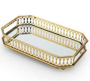 Ensemble de plateaux de service rectangulaires en verre transparent décoratifs en métal doré de luxe de grande taille, style nordique unique et moderne, avec poignées - Product Image 5