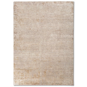 Alfombra de Lana y Seda Entropy Ivory Anudada a Mano AKWS-13063, Alfombra Abstracta para Sala de Estar, Alfombra Rectangular de Yute para Pasillo, Alfombra Tipo Rompecabezas para Adolescentes - Product Image 1