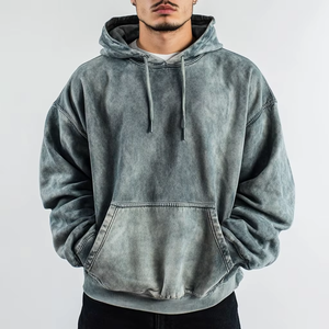 Vente en gros de pull à capuche surdimensionné pour hommes col à capuche en coton épais respirant et délavé au soleil pour l'hiver - Product Image 4