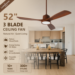 52 Inch 3 Blade <b>Ceiling</b> <b>Fan</b> with Light and <b>Remote</b> <b>Control</b>, Solid Wood <b>Ceiling</b> <b>Fan</b>, DC Motor <b>Ceiling</b> <b>Fan</b> for Bedroom - Product Image 1