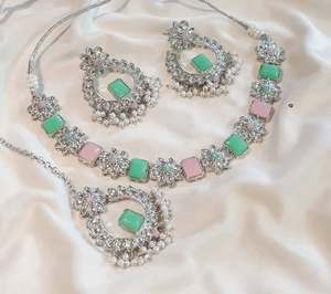 Luxe balancent gland goutte zircon cubique vert mariage décor fête grand collier ensembles de bijoux de mariée pour les femmes - Product Image 3