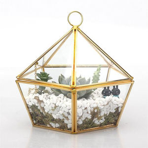 Terrario de cristal geométrico con marco de metal dorado, ideal para plantas de aire, suculentas, centro de mesa elegante para decoración del hogar - Product Image 2