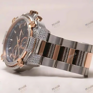 Luxury Rose Gold Two-Tone Chronograph Watch with Bold Natural Diamonds, Designed <b>for</b> Timeless Elegance and Ultimate Style - Product Image 5