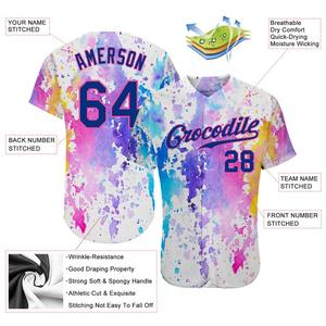 Camiseta de Béisbol Personalizada Blanca con Diseño de Patrón 3D en Rosa Real, Auténtica, Transpirable, Estampada, Talla Grande - Product Image 4