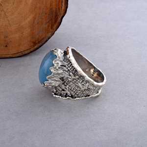 Natural Oval Aquamarine <b>Ring</b> Heavy Handmade March Birthstone Gift For Lady <b>Mens</b> Jewelry 925 Sterling Silver - Product Image 4