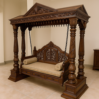 Balançoire en teck de luxe, style palais, traditionnelle indienne, sculptée à la main, en bois de teck de Birmanie, pour la décoration intérieure.