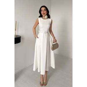 Robe évasée à col halter blanc cassé - Ecru - Product Image 1