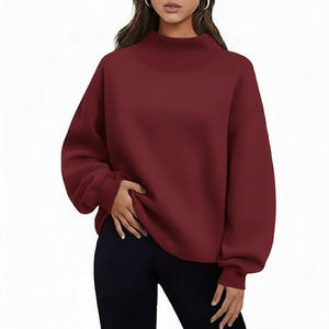 Sudadera Larga Holgada de Cuello Alto para Mujer, 100% Algodón de Alta Calidad, Estilo Casual de Invierno para Calle - Product Image 1
