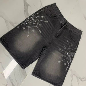 Pantalones cortos de verano de Hip Hop para hombre de alta calidad 2025, pantalones vaqueros de algodón con estampado de diamantes de imitación lavados personalizados de primera calidad - Product Image 3