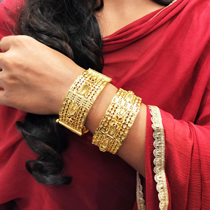 Ensemble de bijoux de mariée indienne Style filigrane gravé charnière ouvrable grand large Bracelet de mariage bracelets ensemble de bijoux pour les femmes - Product Image 1