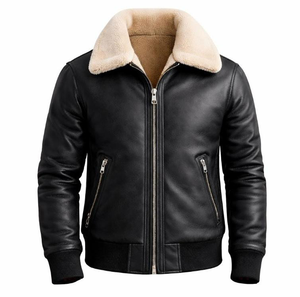 แจ็คเก็ตหนังผู้ชายคุณภาพพรีเมียมสำหรับฤดูหนาว พร้อมปกตั้งและโลโก้ด้านหน้า ดีไซน์สั่งทำพิเศษ - Product Image 1