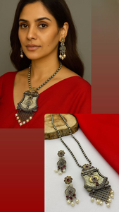 Ensemble de pendentif en laiton double ton de haute qualité pour les femmes parfait pour les vêtements décontractés pendentif traditionnel indien avec ensemble de collier de boucles d'oreilles - Product Image 2