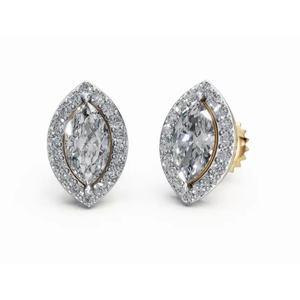 Boucles d'oreilles en or 9 carats de qualité supérieure, Marquise et Halo, diamants cultivés en laboratoire, bijoux en gros, fournisseur OEM, exportateur - Product Image 1