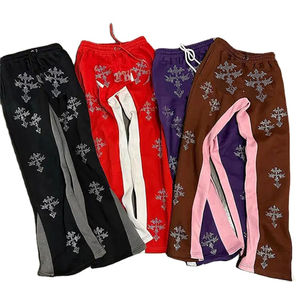 Pantalons tendance à jambes évasées, effet délavé, personnalisés, avec appliques vintage, fermeture éclair, pantalon de survêtement, broderie, survêtement pour hommes - Product Image 5