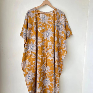 Caftan en coton Caftan floral indien Caftan long Robe pour maman Vêtements de nuit pour la plage Caftan indien long Maxi Robe cadeau - Product Image 1