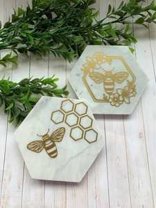 ชุดที่รองแก้วหินอ่อนพร้อมหวีรองแก้วลายดอกไม้หวีน้ำผึ้ง - Product Image 2