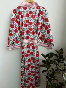 เสื้อคลุมยาวของผู้หญิงดีไซน์ทันสมัยหรูหรา100% ชุดกิโมโนผ้าฝ้ายระบายอากาศได้แขนบานออกตรงซักได้ - Product Image 4