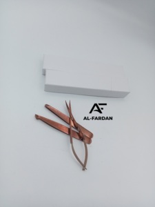 Rose Gold Squared Slanted Tip Eyebrow <b>Tweezers</b> Set Sustainable Steel Spring Scissors Custom Logo Card Boxes Pointed Tip Type - Product Image 3