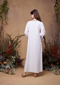 Elegante bohemio estampado Floral Mini vestido bordado alto decoración 100% algodón tejido manga larga Maxi Beach Club Natural - Product Image 3