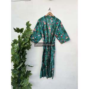 Robe kimono en coton imprimé à la main en Inde, style ethnique, peignoir de spa, méthode d'impression à la main - Product Image 3