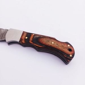 Damascus Custom Handmade Multifunctional Outdoor Survival Folding Knife Pakka Wood Handle Pocket Knife - Product Image 4