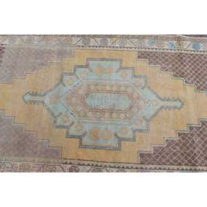 3.7x7.3 ft Rug, Area Turkish Rug, <b>Yellow</b> Striped Rug - Product Image 4