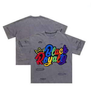 Meilleure vente de t-shirts de détresse surdimensionnés à l'acide à manches courtes pour l'été T-shirt pour hommes lavé à l'acide avec style de broderie en chenille - Product Image 5