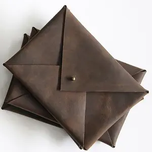 Sobres en efectivo de cuero genuino Vintage, bolso de mano Retro, bolsa de utilidad en efectivo para hombres-mujeres-diseño minimalista marrón para regalo de boda - Product Image 1