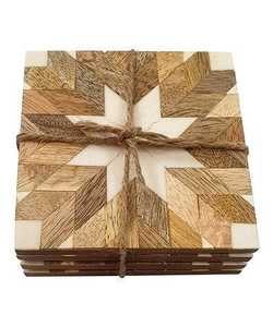 ชุดจานรองแก้วไม้ลายทางทรงสี่เหลี่ยมสไตล์อินเดียคลาสสิก - Product Image 1