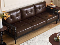 Ensemble de canapés en cuir et bois massif de style américain du milieu du siècle, meubles de salon rétro vintage GBD01
