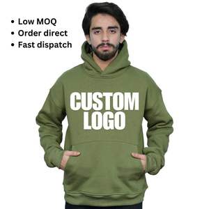 Custom Logo Khaki <b>Men</b> Cotton Oversized <b>Hoodies</b> 400 Gsm Low MOQ Competitive Price RTS Ready to Ship Screen Print Embroidery - Product Image 1