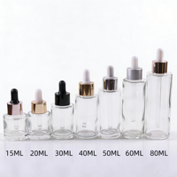 Flacon compte-gouttes en verre dépoli transparent ou ambré à épaule plate de 30 ml, 40 ml, 50 ml pour sérum, huile cosmétique, avec pipette