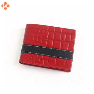 Meilleur portefeuille court en cuir PU à double pli pour hommes de haute qualité avec logo personnalisable fermeture ouverte et motif rayé - Product Image 4