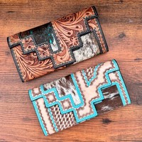 Dompet tangan kulit sapi ukir totol tangan dompet Clutch kulit bulu rancangan antik kartu kredit kulit warna cokelat hadiah dompet uang tunai