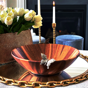 Bol rond en bois de haute qualité en laiton AK avec bol à salade moderne papillon à 2 côtés en métal pour accessoires de vaisselle/ustensiles de cuisine - Product Image 2