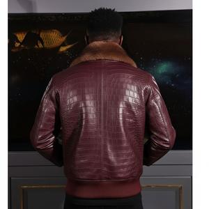 Chaqueta de Cuero de Alta Calidad para Hombre, Estilo Bomber, Cuello Alto, Personalizada, de Cuero Genuino Repujado Color Borgoña, Vintage, Impermeable, OEM - Product Image 5