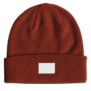 Gorro de invierno con puño de etiqueta tejida acrílica 100%, gorro de punto personalizado con diseño superior 2025, gorro con puños - Product Image 1