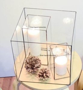 Candelabro votivo de latón y vidrio transparente de nueva calidad, caja de vidrio de forma cuadrada para decoración de vajilla para el hogar y eventos - Product Image 1