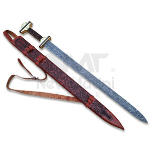 MANGO GRABADO DE MADERA DE ROSA HECHO A MANO DE DAMASCO y ESPADA VIKNG DE VAQUERA - Product Image 1